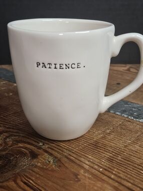 Rae Dunn White 'Patience' Ceramic Coffee Mug